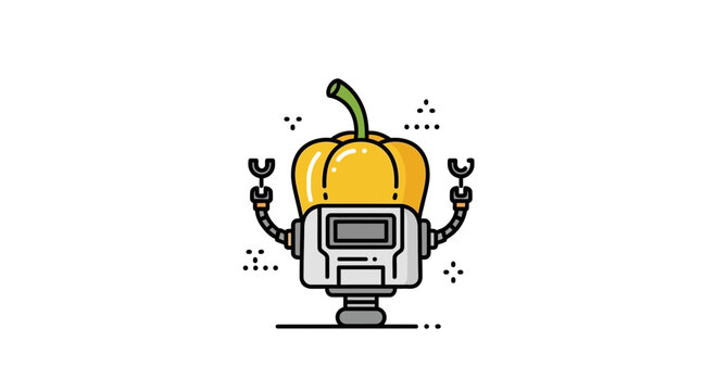 A creative illustration blending a fresh yellow bell pepper with advanced robotic technology