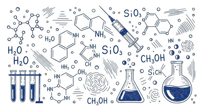 Handdrawn chemistry and science laboratory doodles