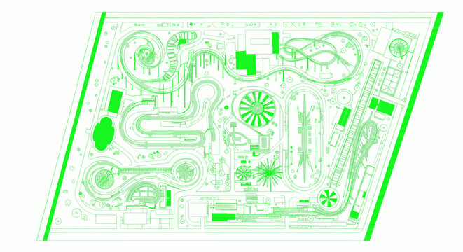 Amusement Park Map Blueprint - Roller Coaster, Ferris Wheel, Rides Layout