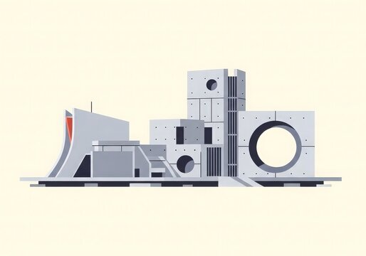 Modern Geometric Architecture of National Parliament House Dhaka Rendered in Minimalist Style