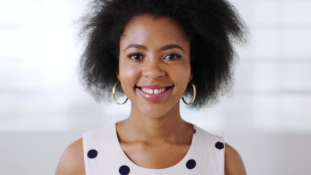 Face, business and creative black woman in office, event planner and venue coordinator with smile. Portrait, happy person and professional organizer with career opportunity, about us and worker