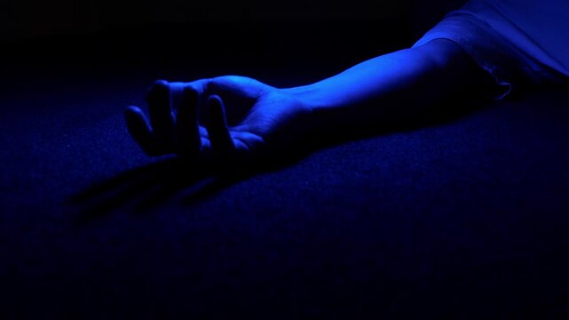 Unconscious Person on Ground with Flashing Police Lights at Night