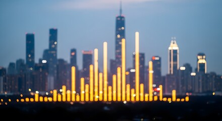 Obraz premium Chicago skyline with yellow bars in foreground