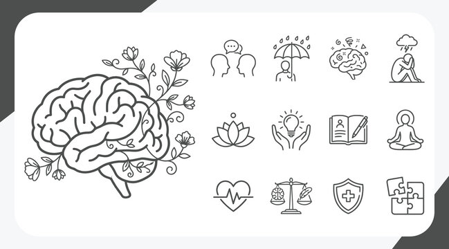 mental health icons, anxiety or stress icon set, mental personality problem simple symbols, linear vector illustration, outline editable stroke