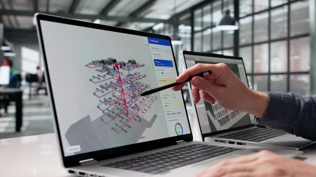 Engineer Carefully Analyzes 3D Digital Twin Mapping