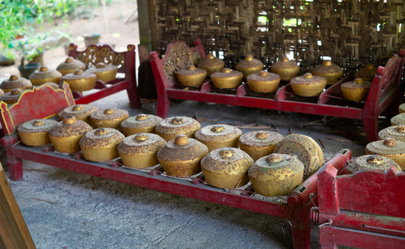 Photo of bonang, one of the important percussion instruments in the Javanese gamelan ensemble.