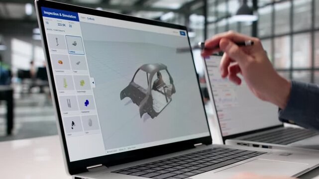Mechanical Engineer Carefully Analyzes 3D Stress Simulation Results