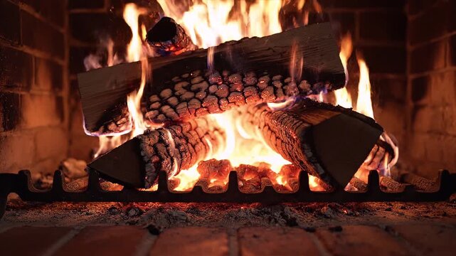 fireplace with burning logs