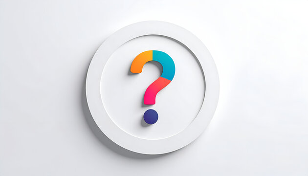 Colorful question mark inside white circle frame with modern and clean design style