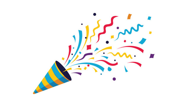 Festive party popper shooting out a colorful explosion of confetti and streamers perfect for celebrations and birthdays.