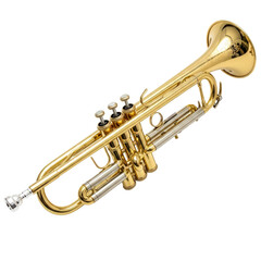 Obraz premium Golden Brass Trumpet Musical Instrument With Silver Valves Isolated On a transparent Background