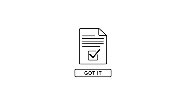 Flat checklist with checkbox and lines on document page and got it button on white background checkmark