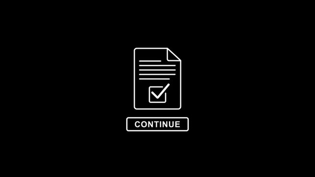 Minimalist checklist on document with continue button on black background checklist document continue button