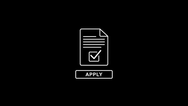 Apply button with document and checkbox on black background document checkbox white outline application form