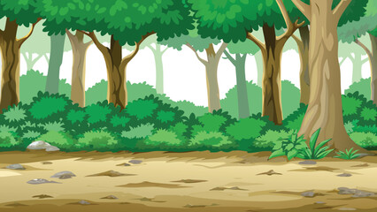 Lush green forest scene with a dirt path and dense foliage © MAYENUDDIN