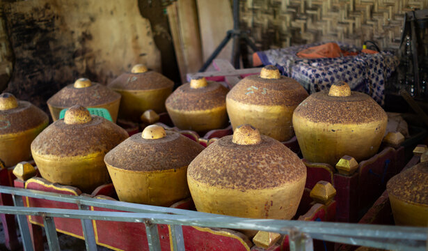 Photo of bonang, one of the important percussion instruments in the Javanese gamelan ensemble.