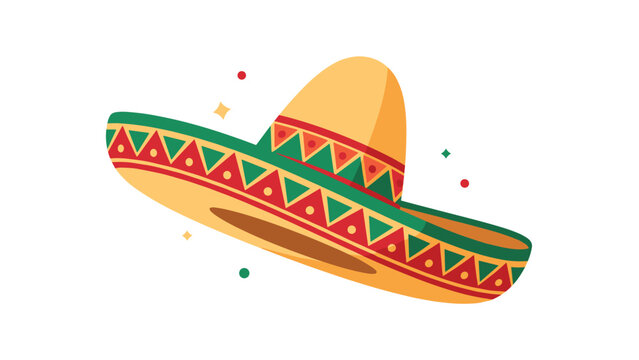 Traditional Mexican sombrero hat features colorful patterns and is surrounded by falling confetti for festive celebration themes.