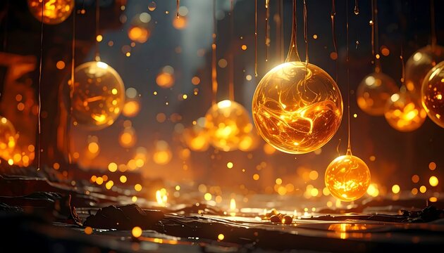 A captivating visual of glowing orbs suspended above a dark surface