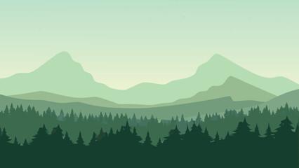 Serene landscape featuring layered mountains and a dense forest © MAYENUDDIN