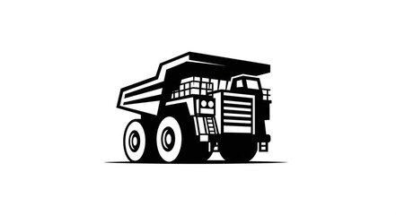 Illustration of a Heavy-Duty Mining Dump Truck in Black and White. © Cuhh