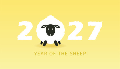 Fototapeta premium Year of the sheep 2027 lettering with a cute zodiac sheep replacing the number 