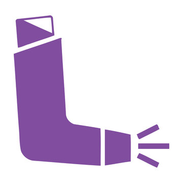 Purple asthma inhaler icon with medication release