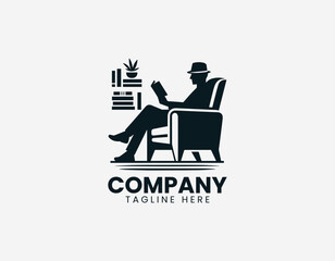 Naklejka premium Person sitting in armchair reading book representing relaxation leisure activity and calm lifestyle in clean minimalist black vector illustration style on white background