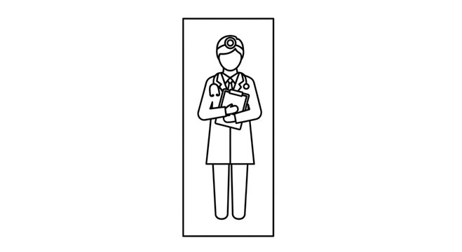Minimalist line art depicting a professional physician equipped with a stethoscope and patient