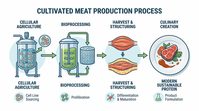 Cultivated Meat Production Process From Cell Line Sourcing and Bioprocessing to Harvest, Structuring, and Culinary Creation of Sustainable Protein