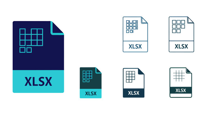Blue Excel File Icons Collection Featuring XLSX Documents and Spreadsheet Tiles.