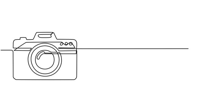 camera continuous one line drawing animation, Camera continuous one line drawing minimalist style animation video. Self drawing simple animation of single line drawing of DSLR camera. photo camera