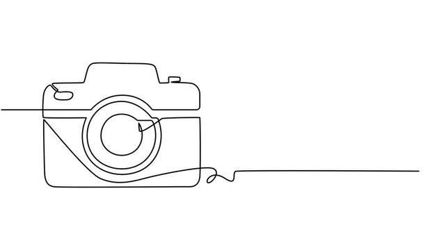 camera continuous one line drawing animation, Camera continuous one line drawing minimalist style animation video. Self drawing simple animation of single line drawing of DSLR camera. photo camera