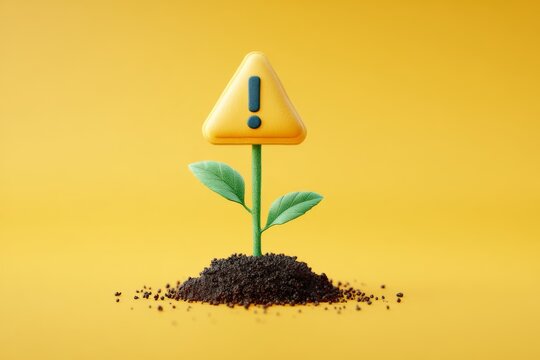 Exclamation icon growing like a plant from soi