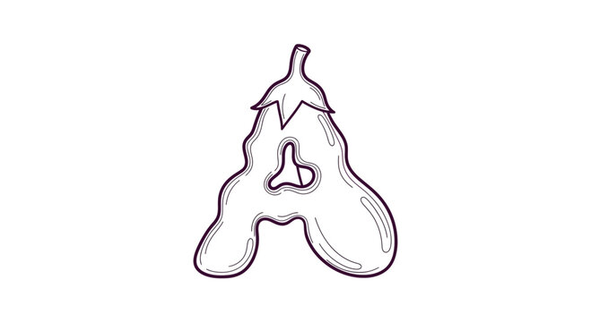 Whimsical Eggplant Letter A Outline Illustration for Creative Food and Garden Themed Designs