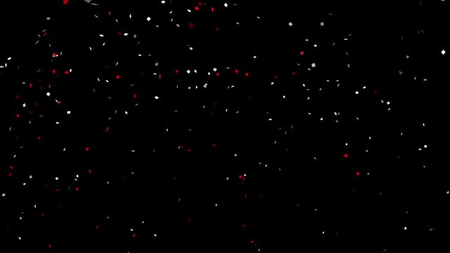 Falling shiny white or silver confetti isolated on transparent video black background. Bright festive tinsel color.