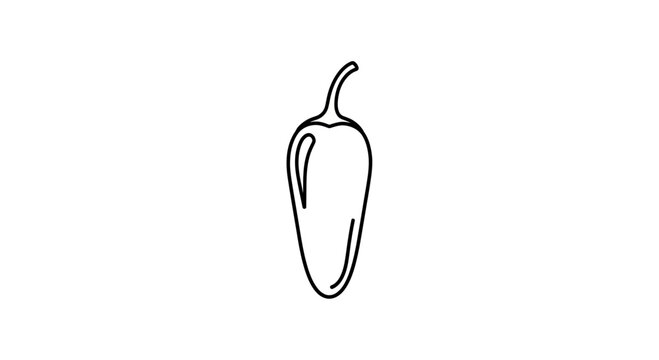 Minimalist black outline drawing of a classic chili pepper design isolated on crisp white