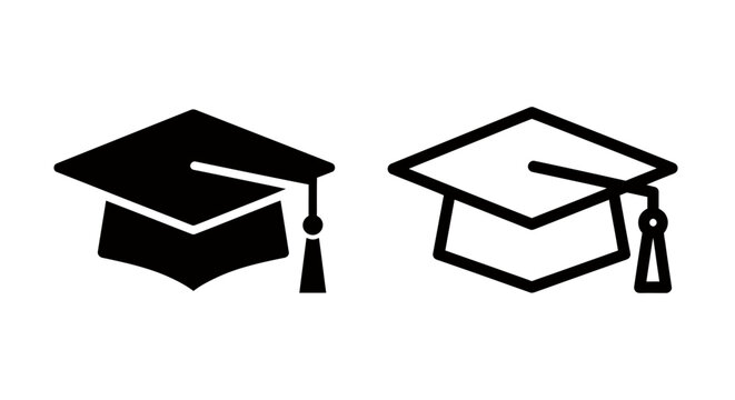 Pair of black and white graduation cap icons for educational or learning graphics.
