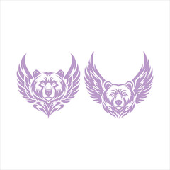 Fototapeta premium Purple Tribal Winged Bear Head Mascot Vector Illustration