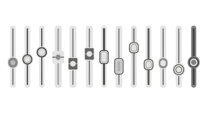 Collection of gray sliders and control knobs, representing audio or volume adjustments on a graphic interface