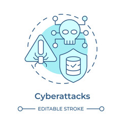 Obraz premium Cyberattacks soft blue concept icon. Digital systems damage maintenance. Variety of unexpected occurrences. Round shape line illustration. Abstract idea. Graphic design. Easy to use in booklet