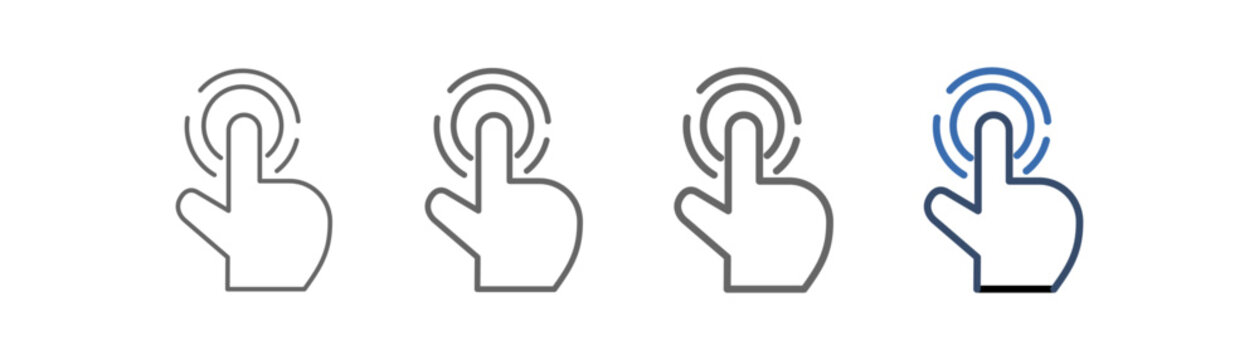 
outline icon set start here with hand and button design