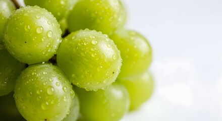 Fototapeta premium Fresh Green Grapes with Water Droplets Macro Shot