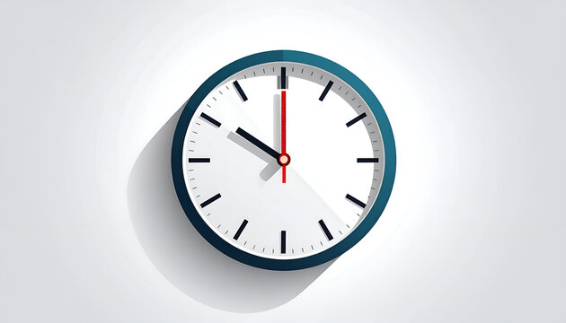 Blue wall clock indicating ten o'clock with minute and hour hands on a white background