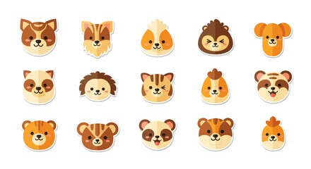 Fototapeta premium Various cartoon animal faces are shown in a grid.