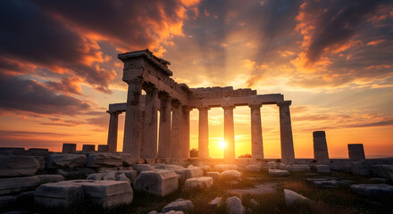 Fototapeta premium Ancient Greek Temple Ruins at Sunset 1.