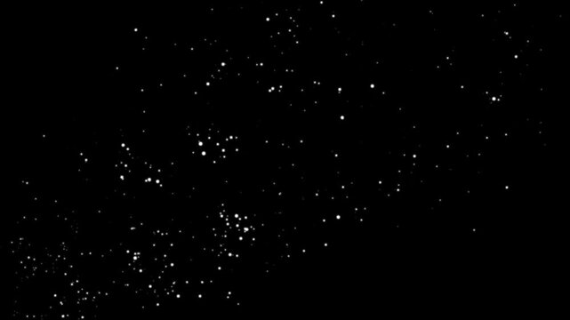 White Glowing Dust Particles and Magic Sparkles Rising on Alpha Channel Black Background, Realistic Snow Flakes and Floating Bokeh Stars for Cinematic Visual Effects VFX Motion Graphics Overlay