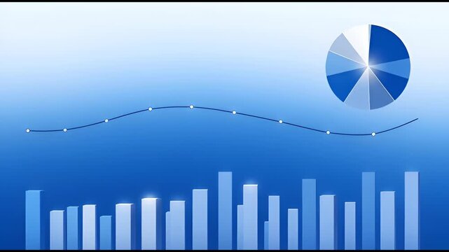 Blue Gradient Background with Bar Chart and Compass Rose Silhouette abstract