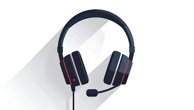 Gaming headset illustration with microphone dark blue and red with drop shadow on white