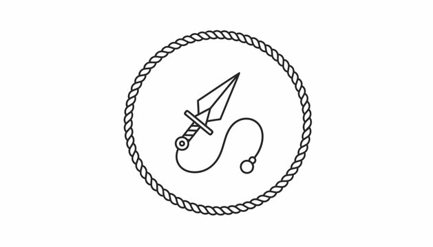 Ancient Weapon Icon: Flail Sword with Rope Border - Vector Graphic
