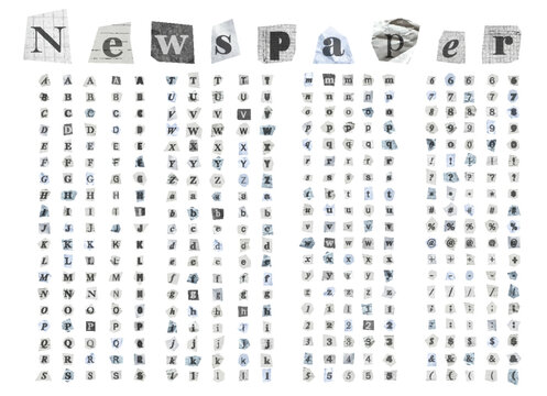 Alphabet collection of scrap letters, collage style. Vector font illustration.